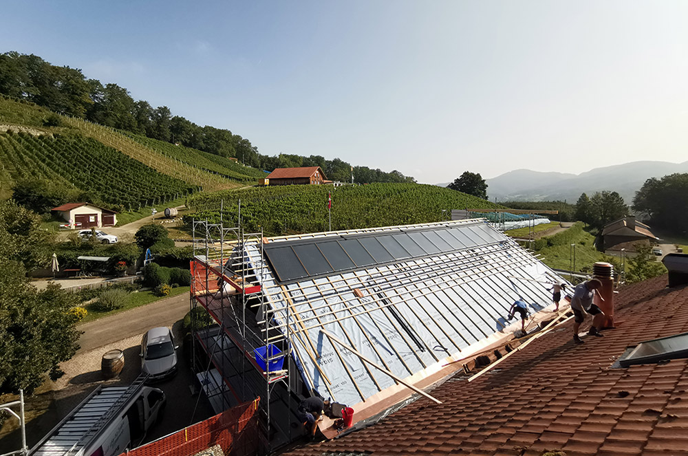 Lenz Solar- und Gebäudetechnik - Thermische Solaranlage mit 18.08 kW thermischer Nennleistung auf einem Weingut in Aesch BL